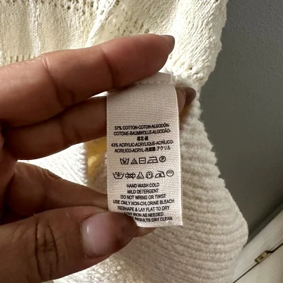 Free People Women's Hot Tropics Pullover Sweater Crochet Ivory Size Large - Picture 10 of 10